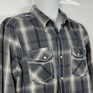 BKE™️ Men's XL Slim Fit Gray Plaid Western Pearl Snap LS Shirt